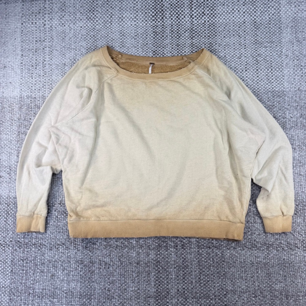 Free People Oversized Ombre Sweatshirt Tan Cream Distressed Pullover Small